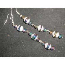 Rainbow titanium banded white etched crystal glass dangle sparkly earrings NEW