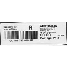 AUS 2018 'REGISTERED ECONOMY AIR INT'L LABEL TO U.K $0.00 FINE USED (EBID54-687)