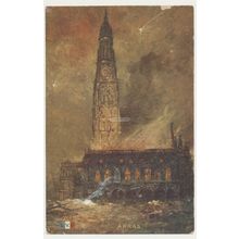 Arras church in flames unused French Postcard L.V.C W2 c1915 WW1 WWI