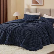 BEDELITE Fluffy King Size Comforter Set - Navy Blue Fleece Soft Comforter for Ki
