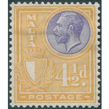 Malta 1926 4½d. lavender & ochre SG164 unused