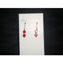Twin red silvered red glass short drop child or petite adult 925 earrings hook