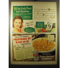 1950 Franco-American Spaghetti and V-8 Juice Advertisement - Jeanne Crain