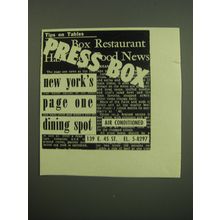 1949 Press Box Restaurant Advertisement - New York's Page One Dining Spot