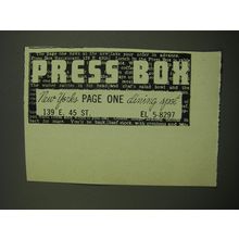 1949 Press Box Restaurant Advertisement