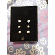 brand new 3 x pair womens stud earrings, white stone, grey pearl & white pearl