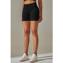 Black Solid Color High Waist Tummy Control Active Shorts