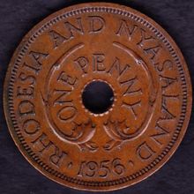 1956 Rhodesia & Nyasaland 1 Penny Coin