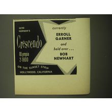 1960 Crescendo Club Ad - Erroll Garner and held over Bob Newhart