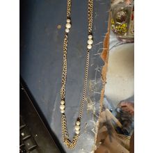womens long gold tone & pearl beaded necklace