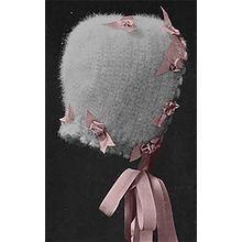 Angora Rosebud Large Baby Doll Bonnet Antique Crochet Pattern Silk Ribbon Roses