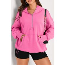 Bonbon Solid Kangaroo Pocket Half Zipper Oversized Hoodie
