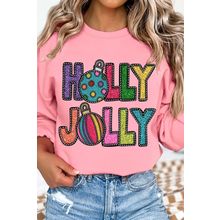 Pink HOLLY JOLLY Christmas Festive Letter Graphic Sweatshirt