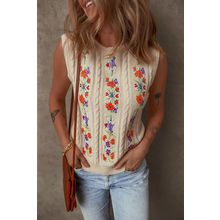 Jet Stream Embroidered Floral Cable Knit Sweater Vest