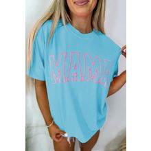 Light Blue MAMA Letter Graphic Neon T Shirt