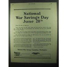 1918 National War Savings Committee Ad - June 28th