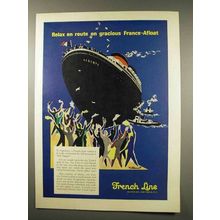 1956 French Line Cruise Ad - Art by Villemot