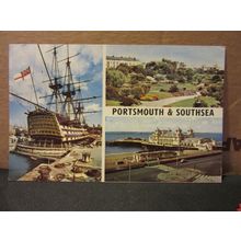 multiview, PORTSMOUTH & SOUTHSEA used vintage postcard 1967 pm =