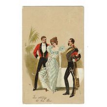 Two Strings To Her Bow, Art Nouveau, Romantic, Glamour Postcard.
