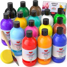15 Colors Large Acrylic Paint Set (16.9 Oz,500 Ml), Bulk Acrylic Paint Non-Toxic