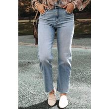 Light Blue Acid Wash Raw Edge Straight Jeans
