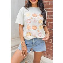 White Floral Pumpkin Graphic Crewneck Halloween T Shirt