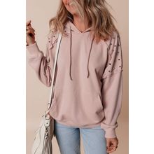 Fushia Solid Color Rivet Stud Raglan Sleeve Hoodie with Pocket