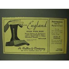 1942 A. Sulka Wool Hose Ad - From England