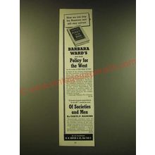 1951 W.W. Norton Ad - Barbara Ward's new book Policy for the West