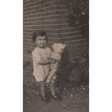 Tomboy Child Girl With Giant Toy Teddy Bear Antique Real Photo Postcard