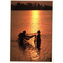 Fishing Nets For Cambodian Fishermen at Sunset Oxfam Kampuchea Postcard