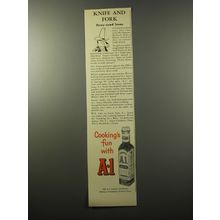 1955 A.1. Sauce Ad - Knife and Fork Dewy-eyed Texan