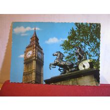 BIG BEN & BOADICEA STATUE, WESTMINSTER, LONDON . used postcard. 1964 pm =