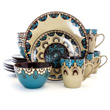 Elama Clay Heart 16 Piece Luxurious Stoneware Dinnerware with Complete Settin...