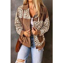 Brown Leopard Print Corduroy Long Sleeve Jacket