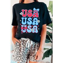 Black July 4th Cute Flower Bow USA Letter Graphic Tee