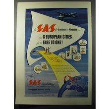 1953 SAS Airlines Ad - Fly SAS for Business or pleasure
