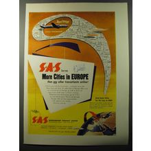 1953 Sabena Airlines Ad - SAS serves more cities in Europe