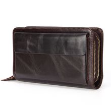 Business Genuine Leather Clutch Wallet Men Long Leather Phone Bag Purse Male