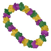 Hawaiian Flower Mardi Gras Lei Necklace Purple Green Gold