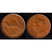 Australia One Penny 1950 Used Coin 1d Geo VI Kangaroo
