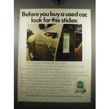 1971 Quaker State Oil Ad - Before you buy a used car look for this sticker