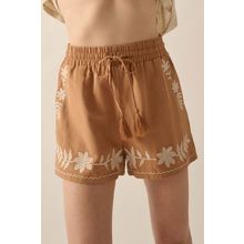 Khaki Embroidered Boho Tasseled Drawstring Elastic Waist Casual shorts