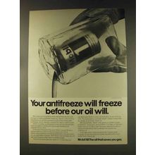 1976 Mobil 1 Oil Ad - Antifreeze Will Freeze Before