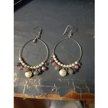 womens silver tone beaded hoop hanging earrings