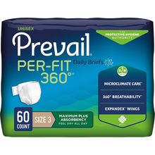 Prevail Per-Fit 360 Incontinence Briefs, Maximum plus Absorbency, Size Three, 60