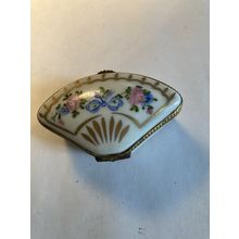 Limoges Fan Shape Trinket Box 3 x 1"