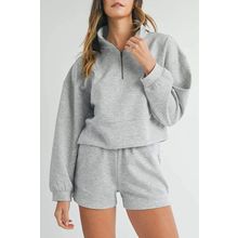 Light Grey Stand Neck Zipped Sweatshirt and Shorts Set