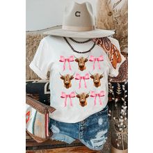 White Coquette Highland Cow Png Bows Graphic Tee