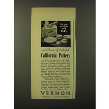 1938 Vernon California Pottery Ad - Service for Eight only $14.95